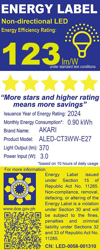 Akari 3W Candle Bulb (ALED-CT3WW-E27)