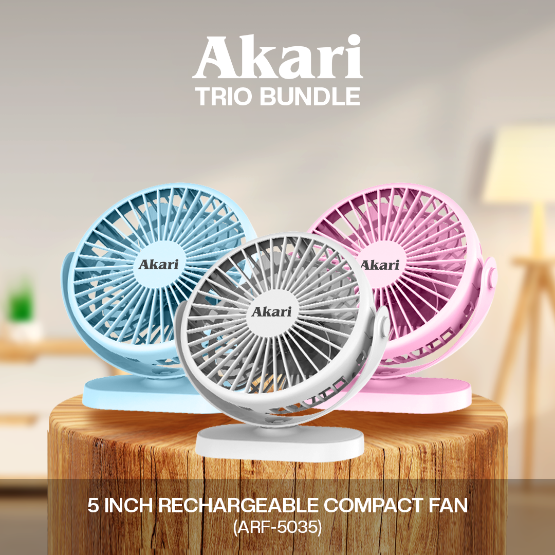 Akari Trio Bundle - 5" Rechargeable Compact Fan (AJF-5035)