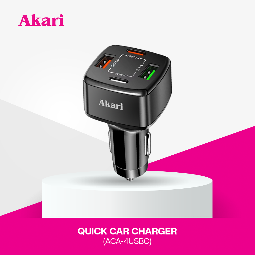 Akari Quick Car Charger ACA-4USBC | 2 USB + 2 Type-C Fast Car Charger