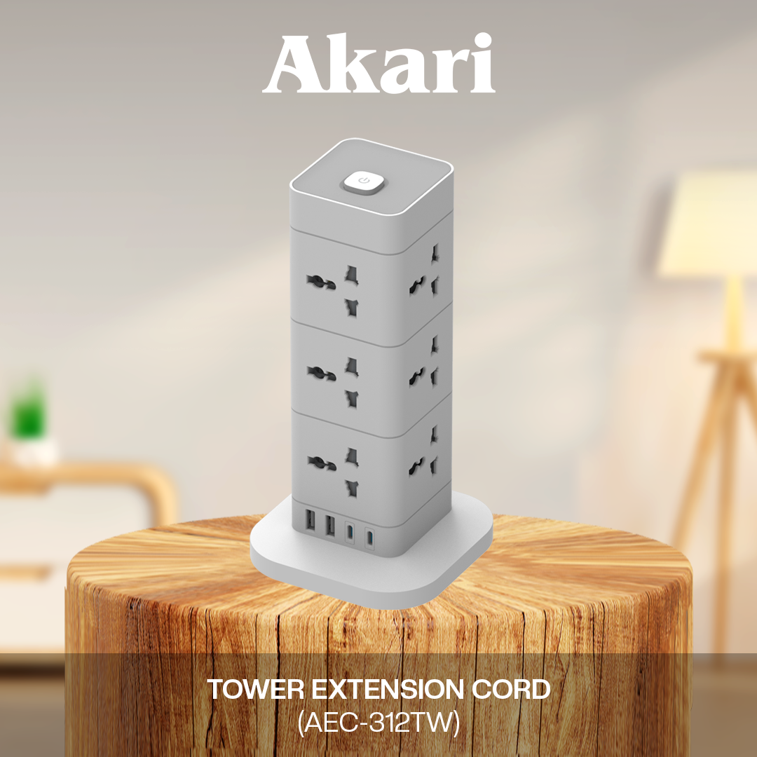 Akari Tower Extension Cord (AEC-312) + 2 Gang Extension Cord with 3 Meters Cable (AEC-8802N)
