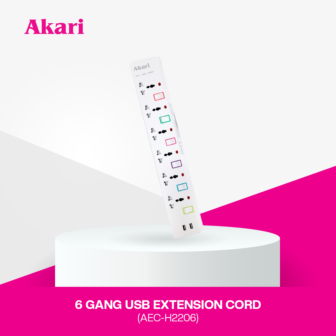 Akari 6 Gang USB Extension Cord (AEC-H2206)
