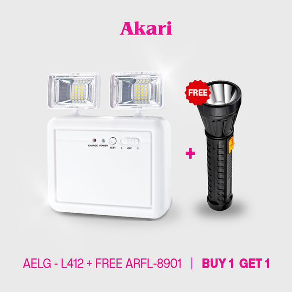 Akari LED Heavy Duty Emergency Light 2 Watts x 4 Watts (AELG-L412) + Free Flashlight