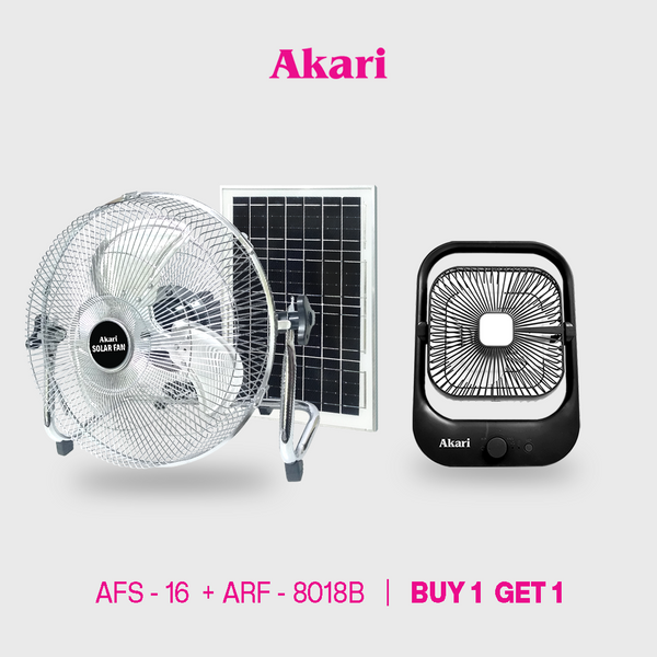Akari 16" Solar Rechargeable Fan + Free 8" Rechargeable Fan