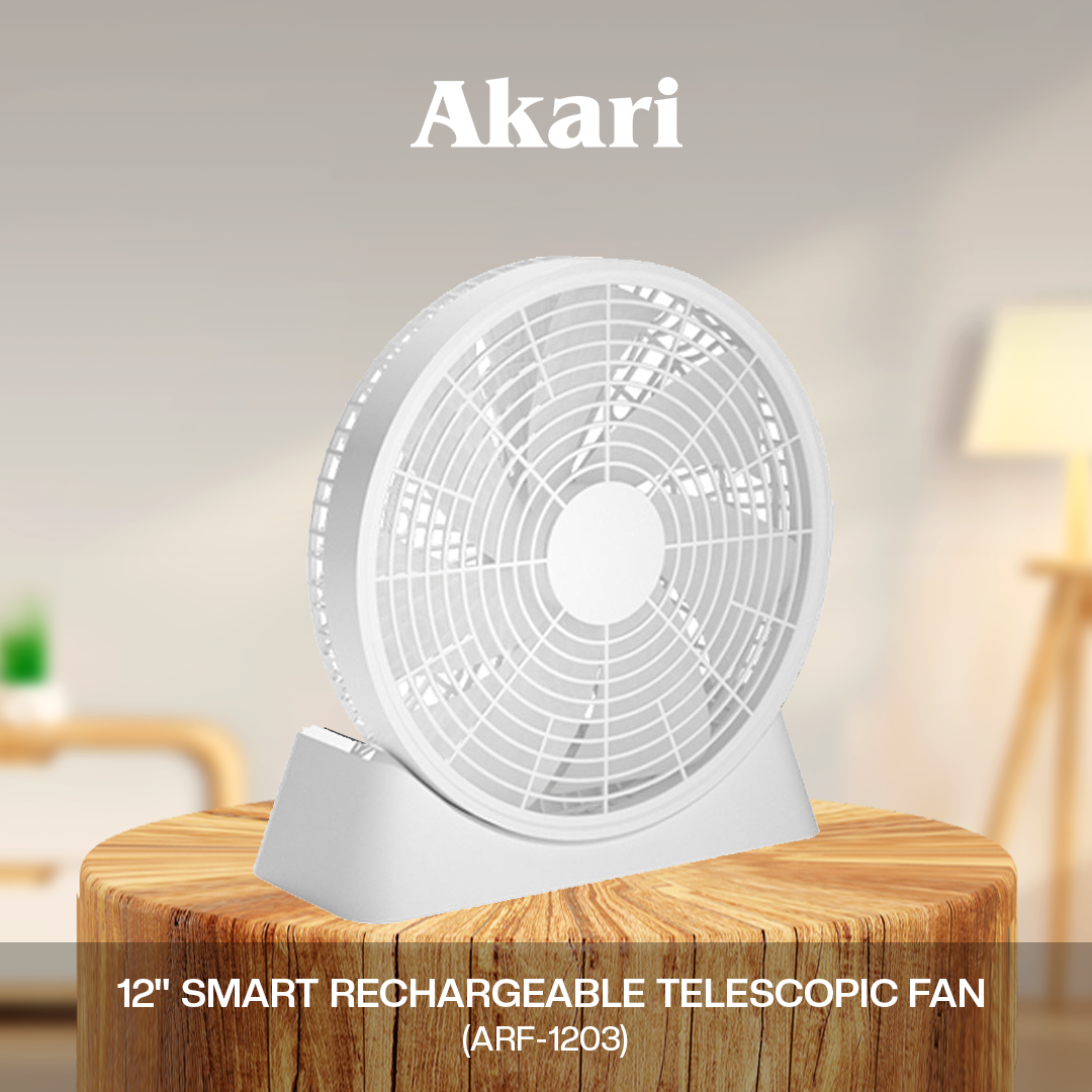 Akari 12" Smart Rechargeable Telescopic Fan (ARF-1203) w/ free 10" OSCILLATING FAN ( ARF-66510 )