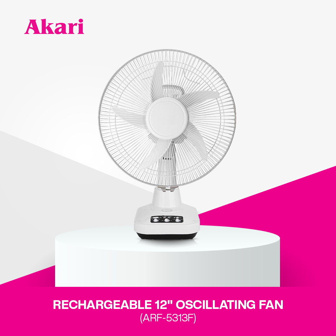 Akari 12" 20W Rechargeable Oscillating Fan (ARF-5313F)