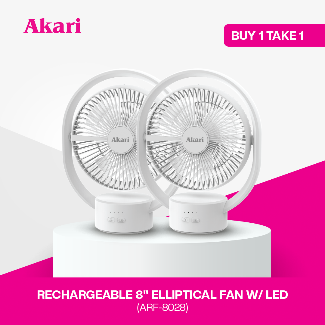 Akari B1T1 : 8" Rechargeable Elliptical Fan w/ LED (ARF-8028W)
