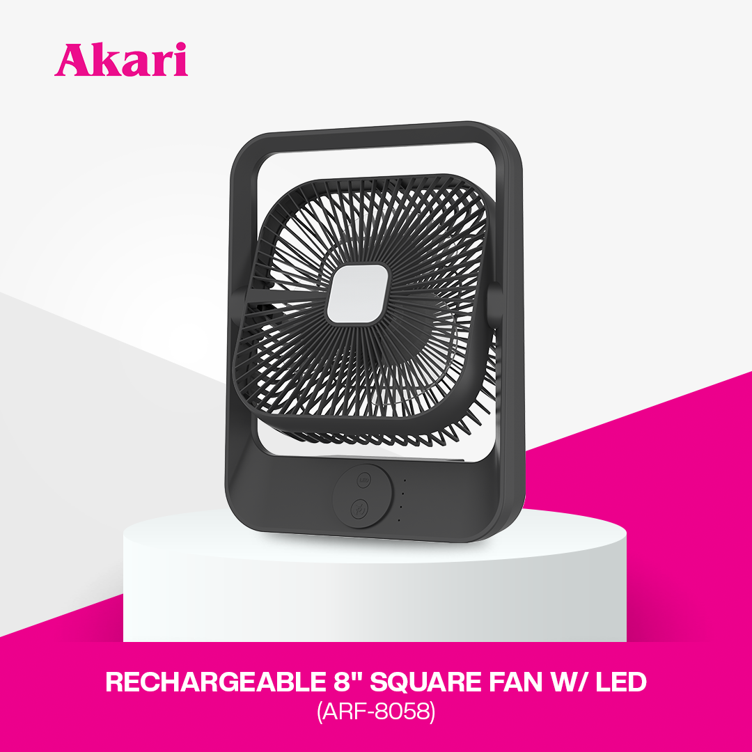 Akari 8" Rechargeable Square Fan w/ LED (ARF-8058)