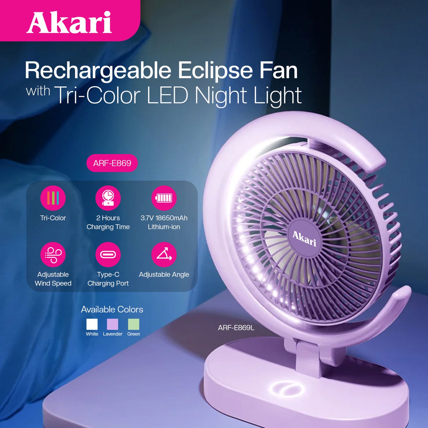 Akari : Eclipse Fan with Tri-Color LED Night Light (ARF-E869) (Copy)