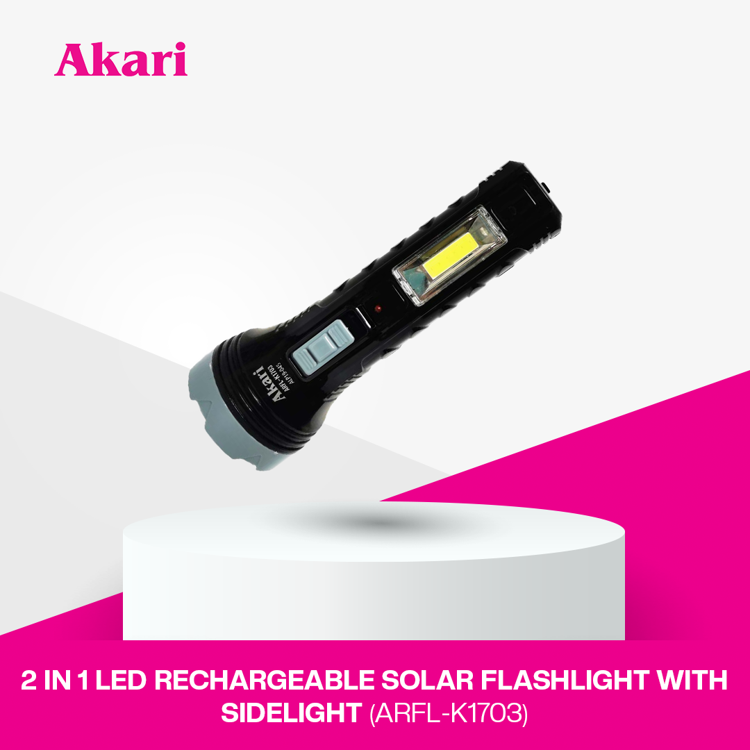 Akari 2 in 1 LED Rechargeable Solar Flashlight with sidelight (ARFL-K1703)