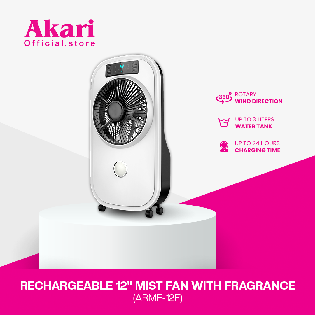Akari 12" Rechargeable Mist Fan with Fragrance (ARMF-12F)
