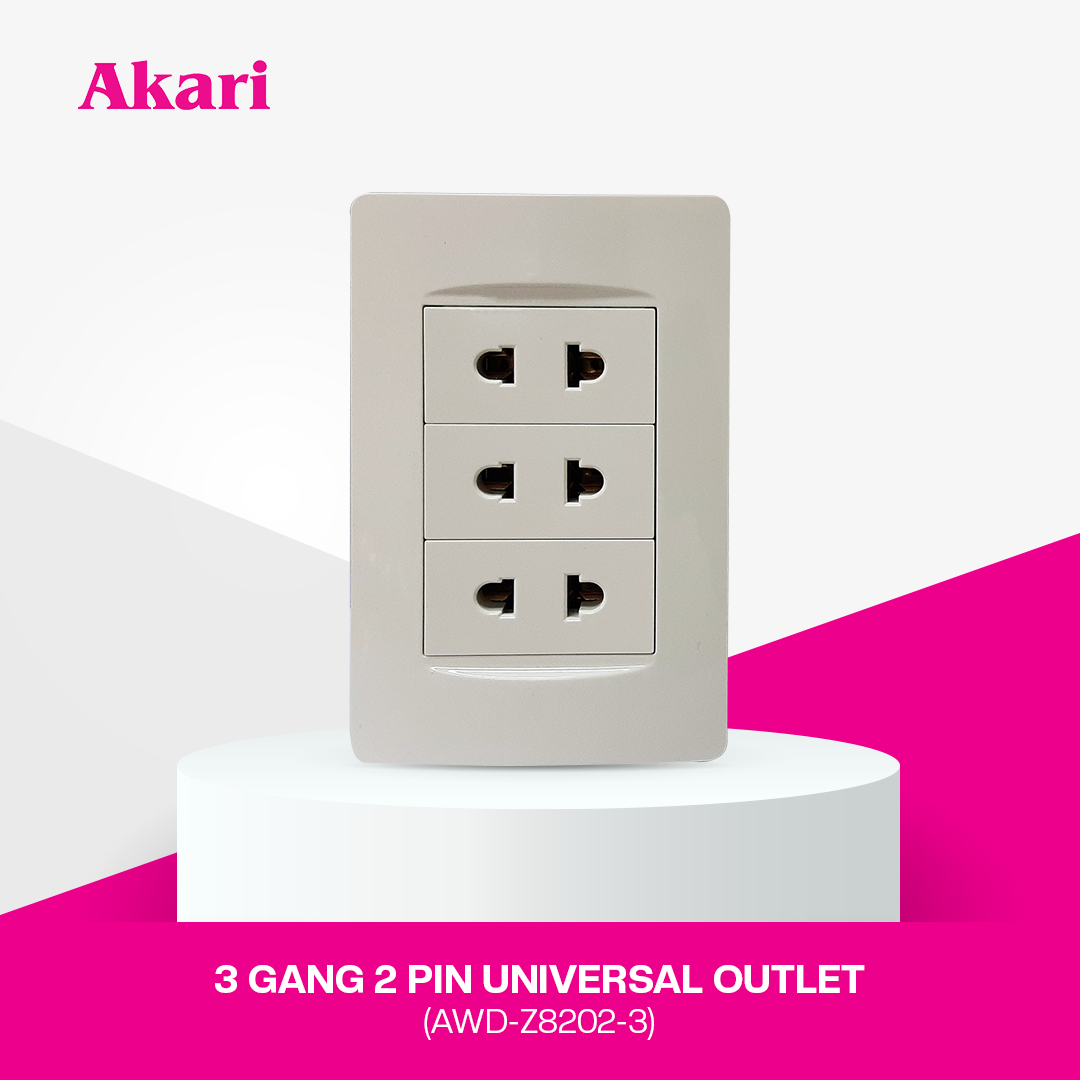 Akari 3 Gang 2 Pin Universal Outlet (AWD-Z8202-3)
