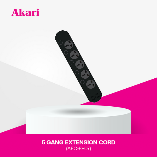 Akari 5 Gang Extension Cord with Surge Protection and Overload protection with Individual Switch (AEC-F807)
