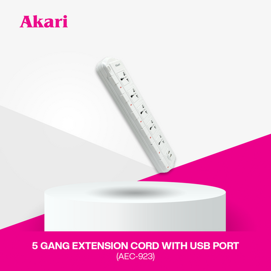 Akari 5 Gang Extension Cord with USB Port (AEC-923)