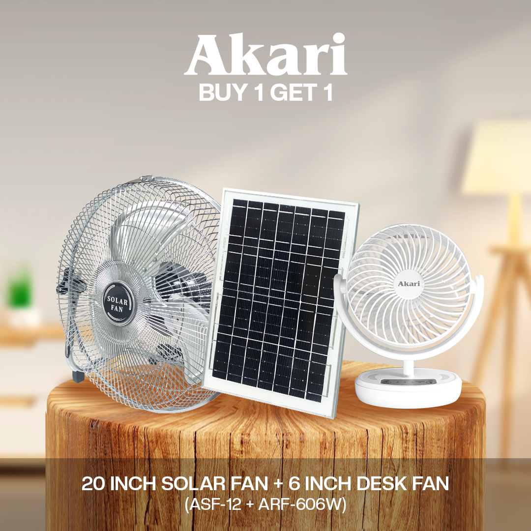 Akari 12" Solar Rechargeable Fan + Free 6" Rechargeable Fan
