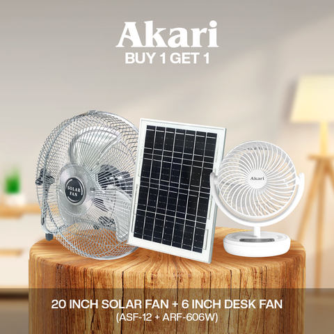 Akari 12" Solar Rechargeable Fan + Free 6" Rechargeable Fan