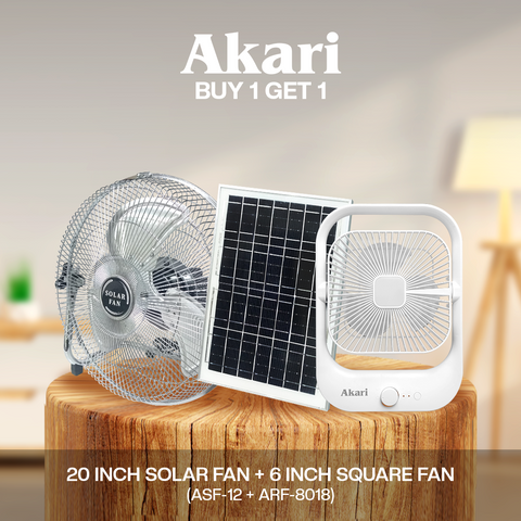 Akari 16" Solar Rechargeable Fan + Free 8" Rechargeable Fan