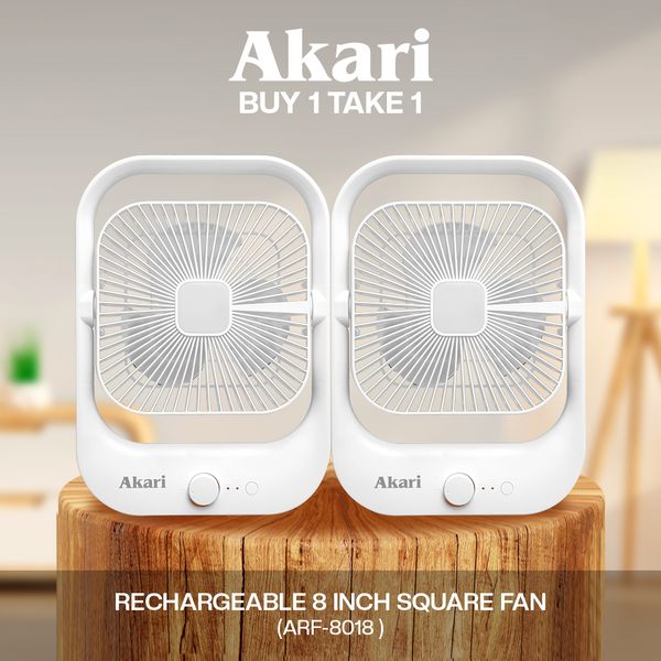 Akari B1T1 : 8" Rechargeable Square Fan with LED Light (ARF-8018)