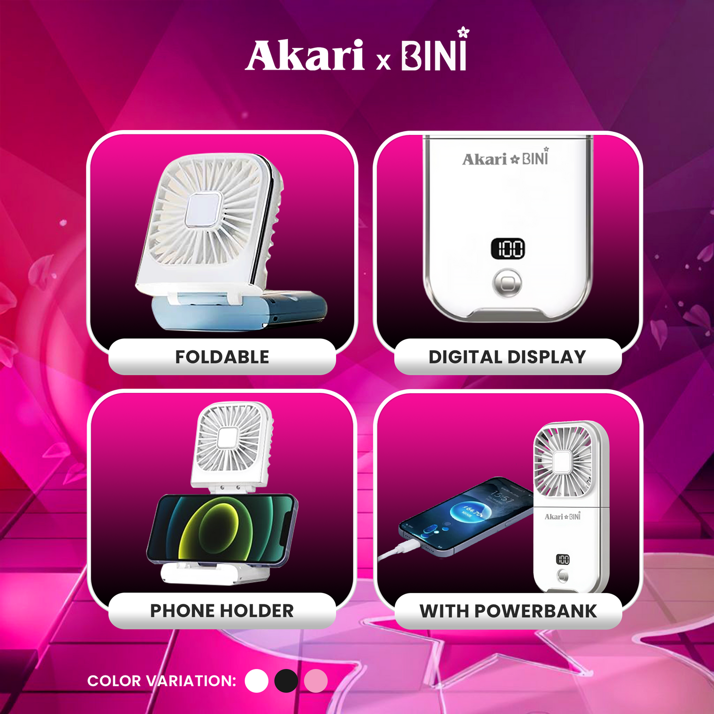 AkarixBini : Akari Rechargeable Foldable Fan (ABF-F30BK) Black with free LED USB Charger (ASK-001W)