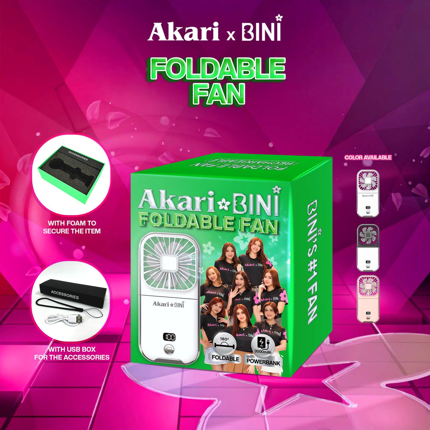 AkarixBini : Akari Rechargeable Foldable Fan (ABF-F30BK) Black with free LED USB Charger (ASK-001W)