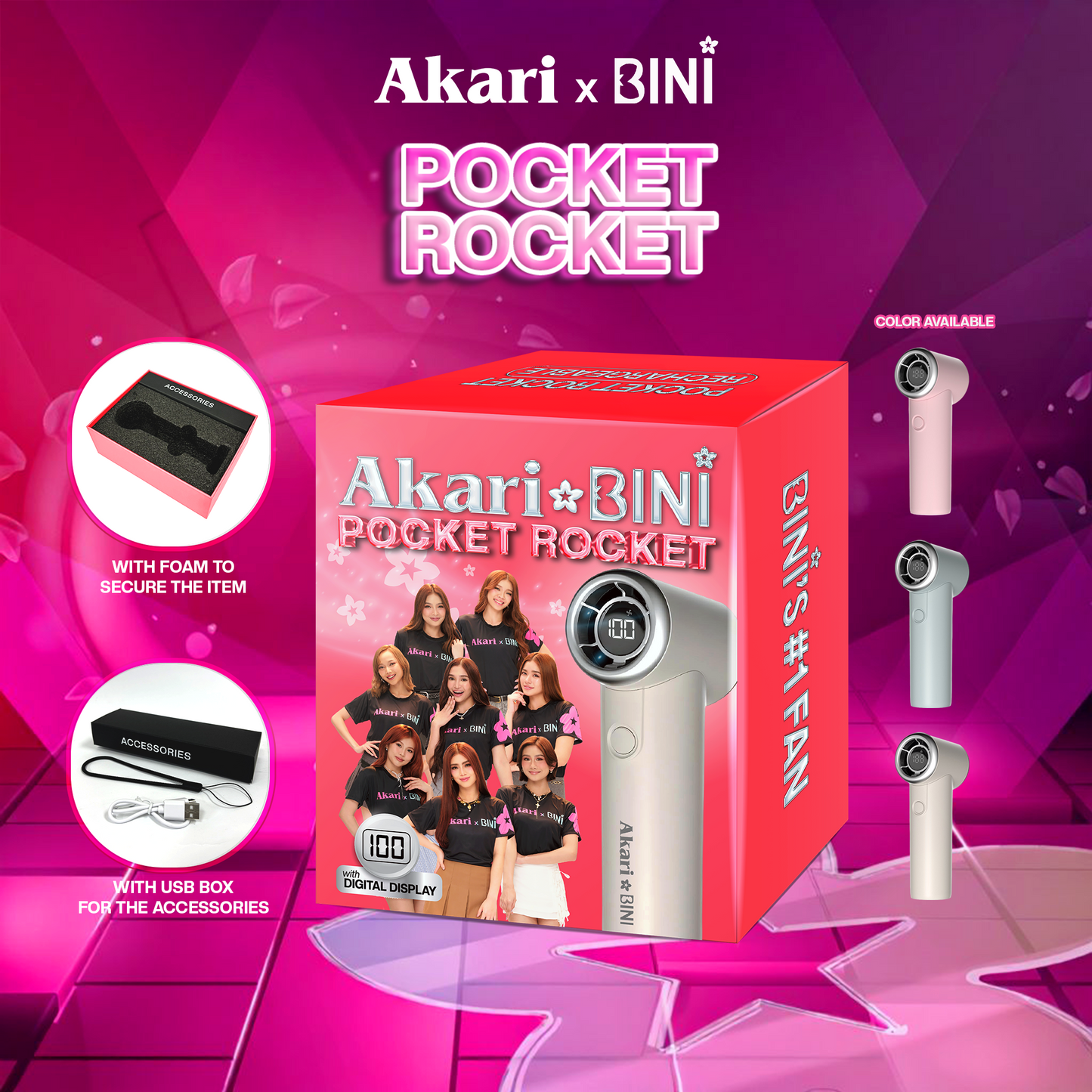 AkarixBini : Akari Rechargeable Pocket Rocket Fan (ABF-N609P) Pink