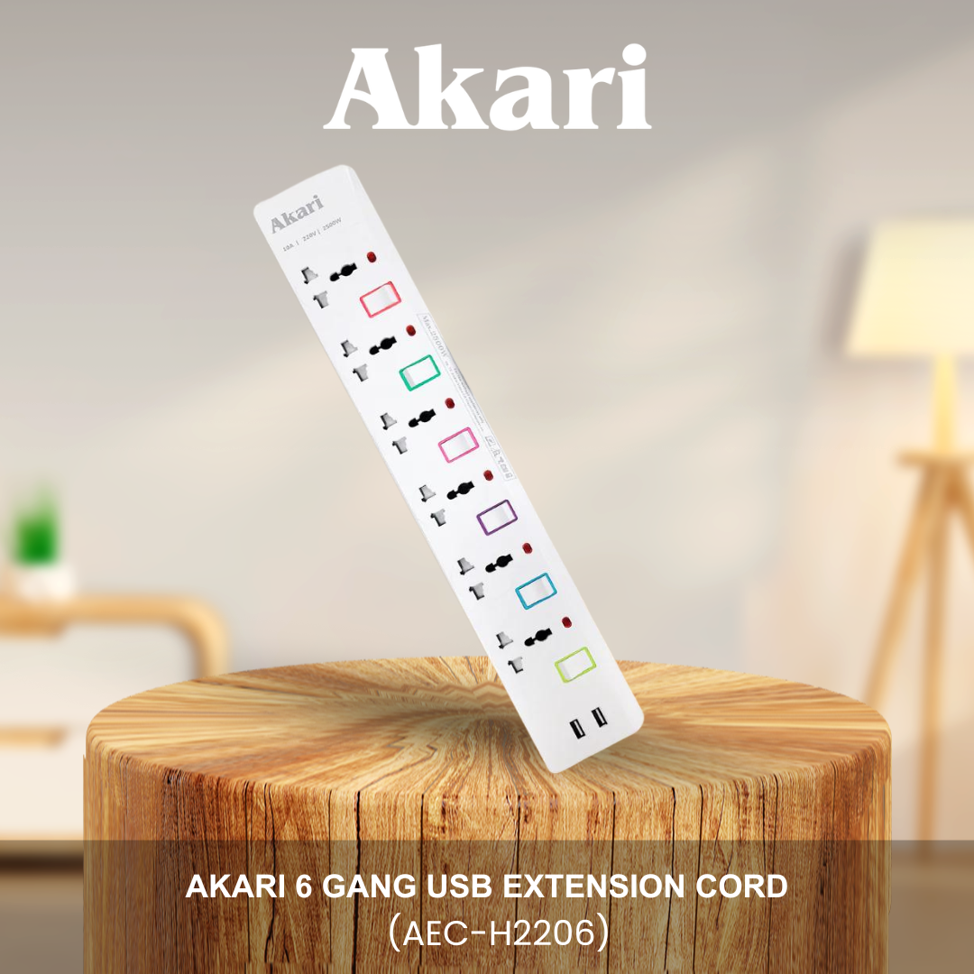 Akari 6 Gang USB Extension Cord (AEC-H2206)