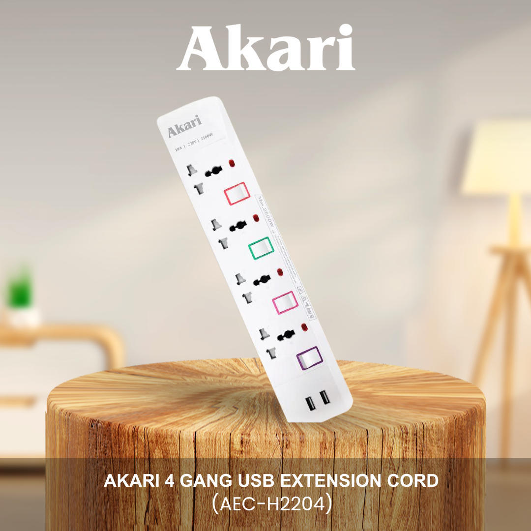 Akari 4 Gang USB Extension Cord (AEC-H2204)
