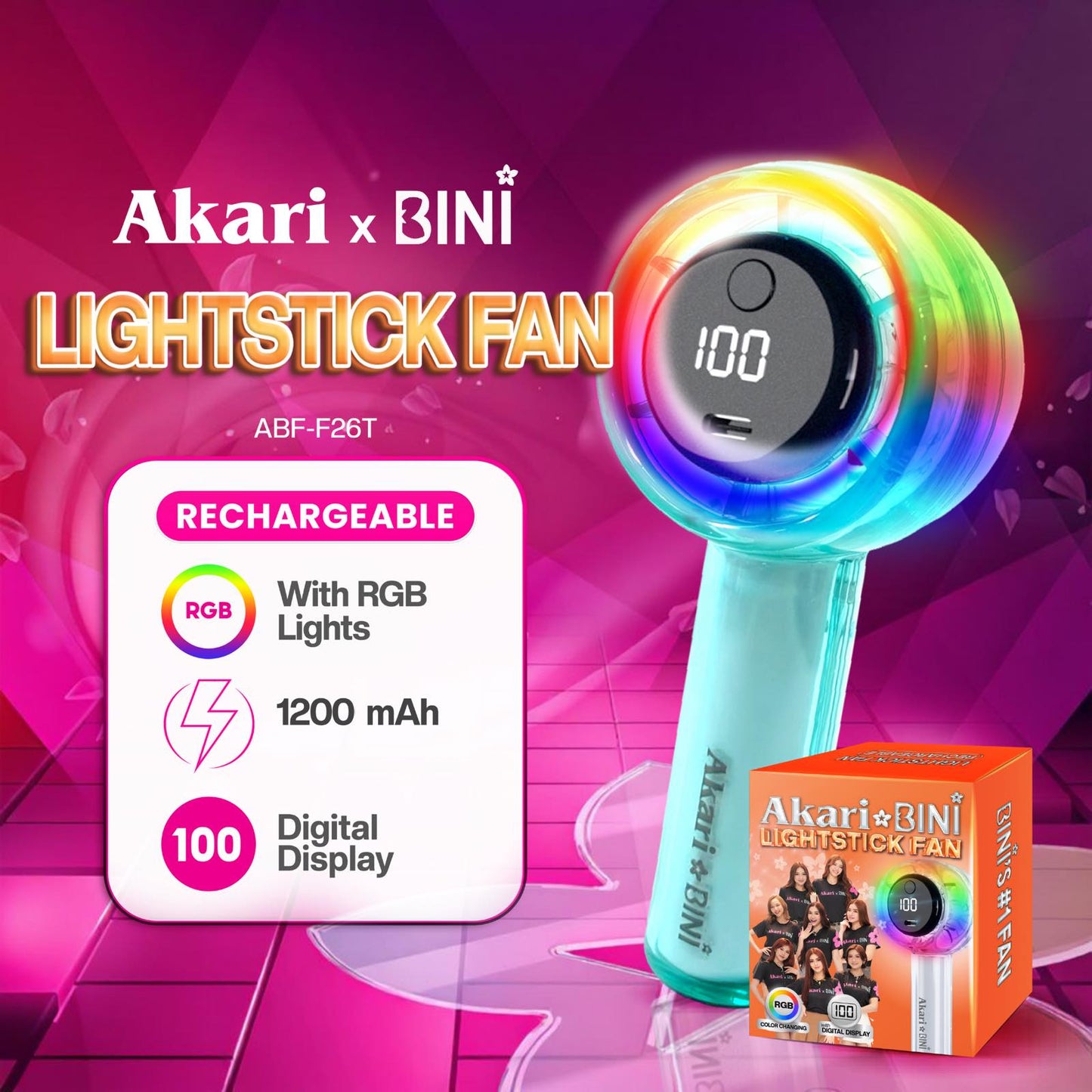 AkarixBini : Akari Rechargeable Lightstick Fan (ABF-F26) Teal