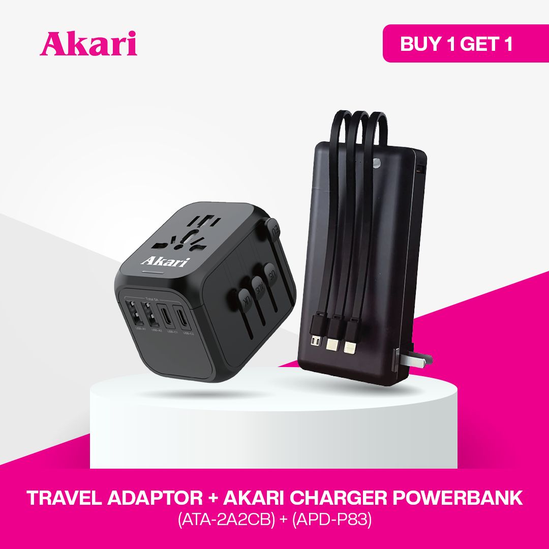 Akari B1G1 : Akari Charger Powerbank (APD-P83) + Universal Travel Adaptor (ATA-2A2CB)