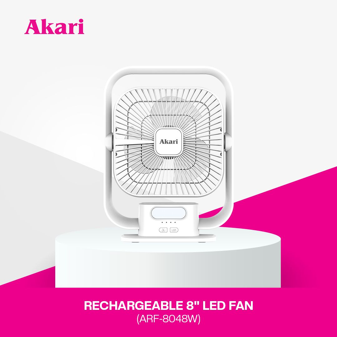 Akari TRIO Bundle " 8" Rechargeable Square Fan w/ LED ( ARF-8048 )