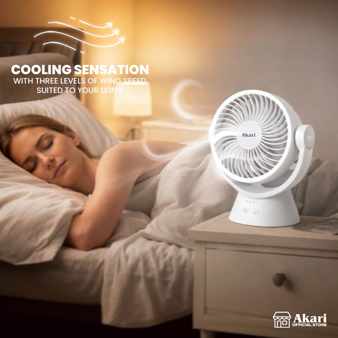 Akari 6" Rechargeable Desk Fan with LED Night Light & 3-Speed Settings (ARF-606)
