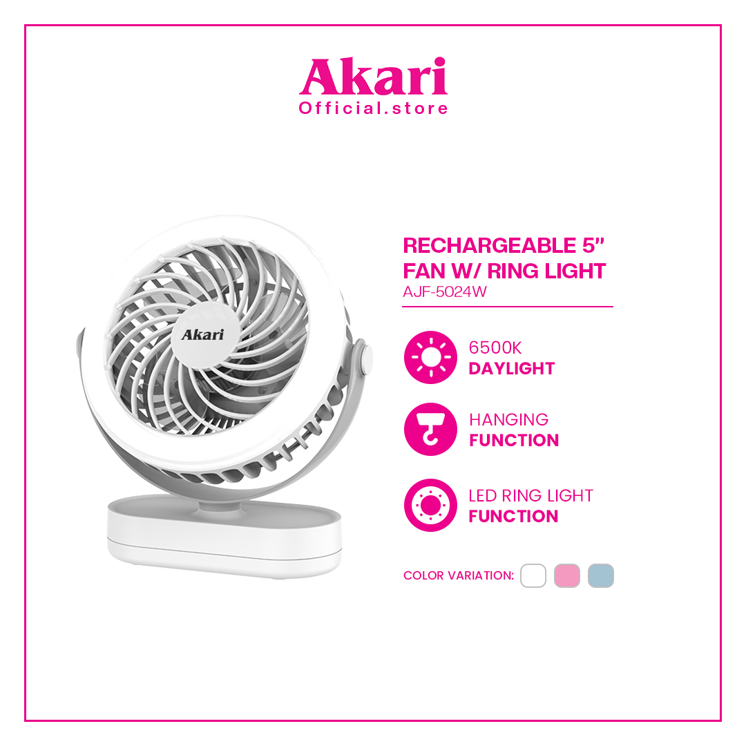Akari 5" Rechargeable Fan w/ Ring Light (AJF-5024)
