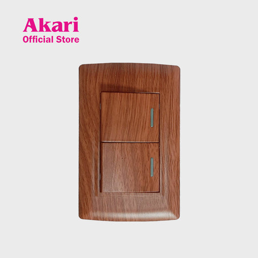 Akari 2 Gang 1 Way Switch - Wooden (AWD-102WI)