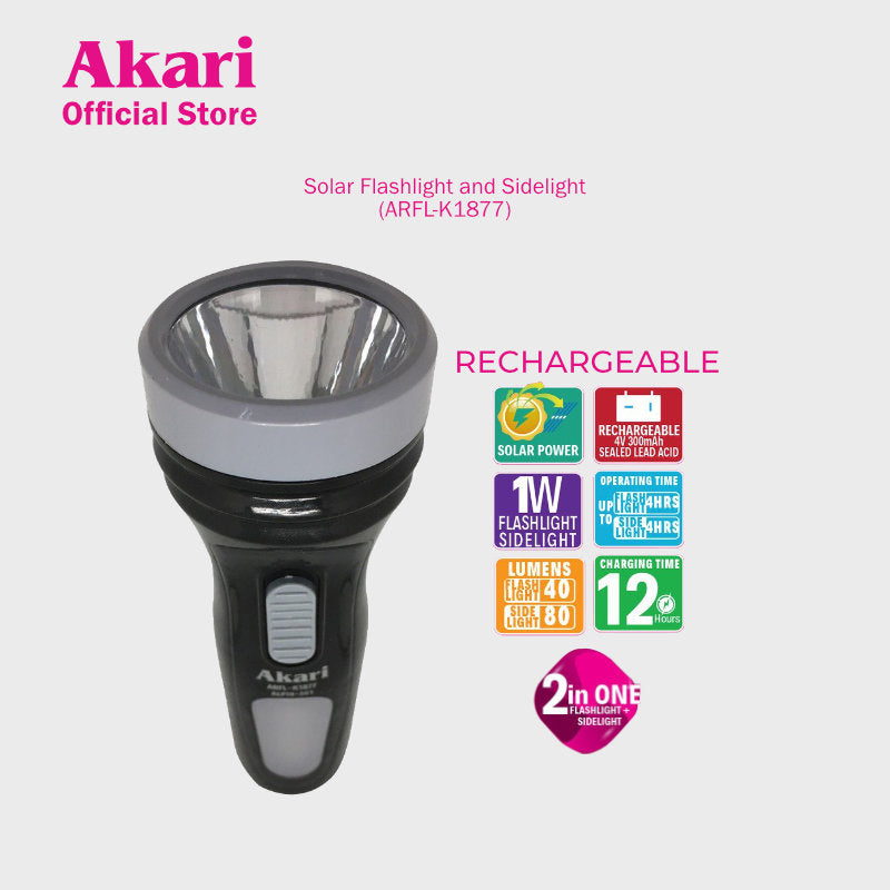 CLEARANCE SALE:Akari Rechargeable 2 in 1 Led Flashlight with Sidelight (ARFL-K1877)