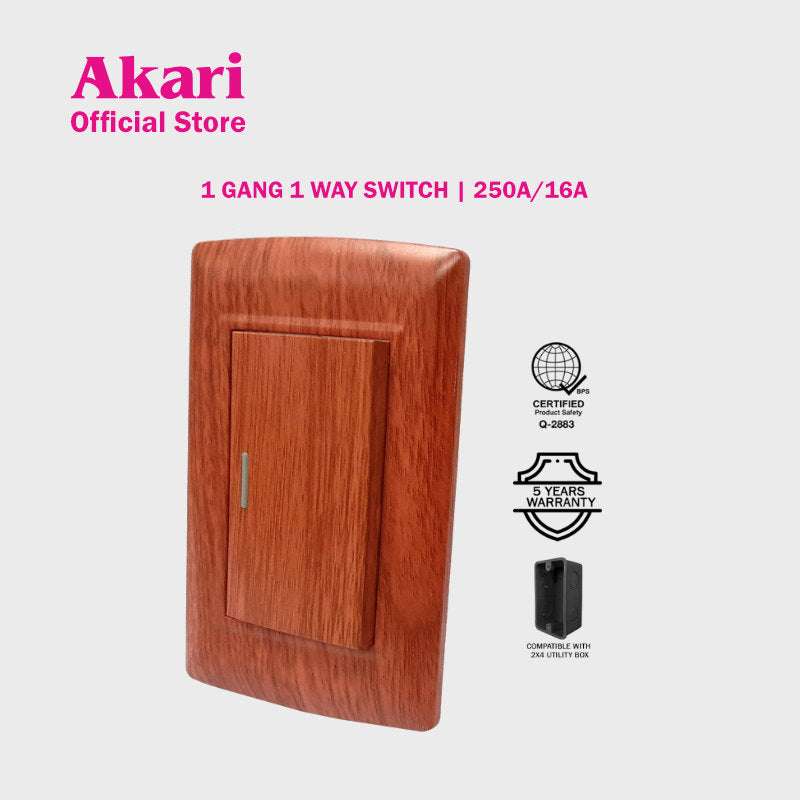 Akari 1 Gang 1 Way Switch - Wooden (AWD-101WI)
