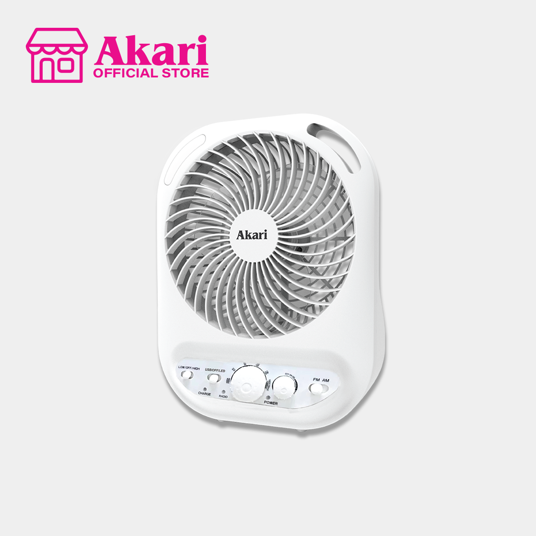 Akari 6" Rechargeable Box Fan with Radio and Night Light (ARBF-5511R)