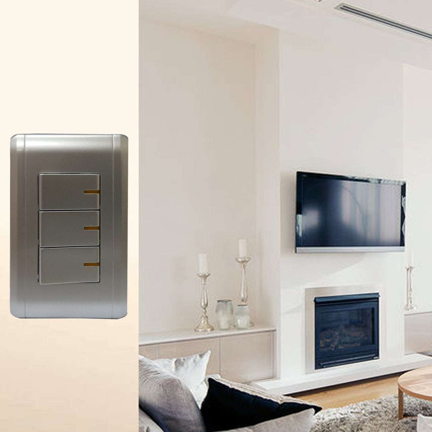 Akari 3 Gang 1 Way Switch 250V / 16A, V Series, Silver (AWD2016V(S)