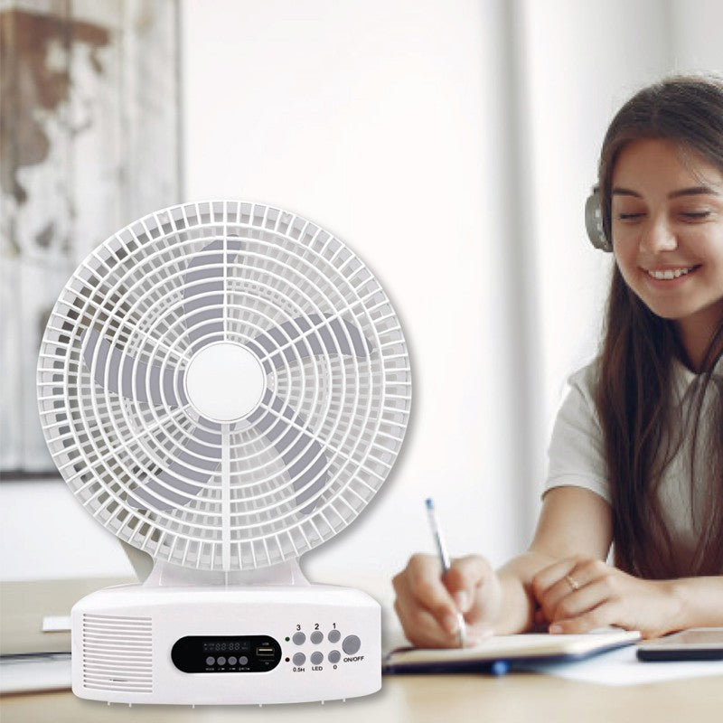 Akari 12 inch Rechargeable Fan with LED Light + FM Radio and Bluetooth Speaker (ARF-312)