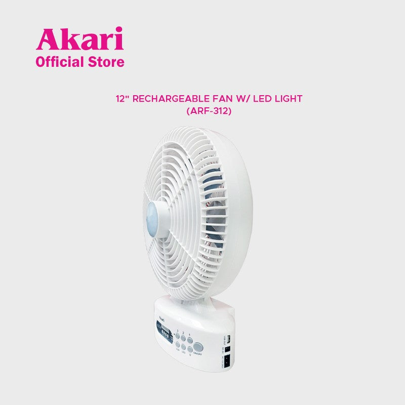 Akari 12 inch Rechargeable Fan with LED Light + FM Radio and Bluetooth Speaker (ARF-312)
