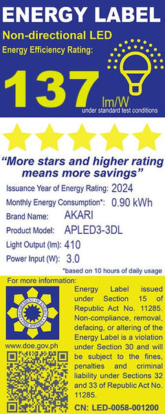 Akari LED Premiere Bulb 3 Watts - Daylight (APLED3-3DL)