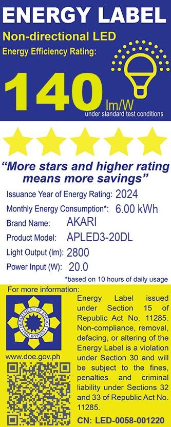 Akari LED Premiere Bulb 20 Watts - Daylight (APLED3-20DL)