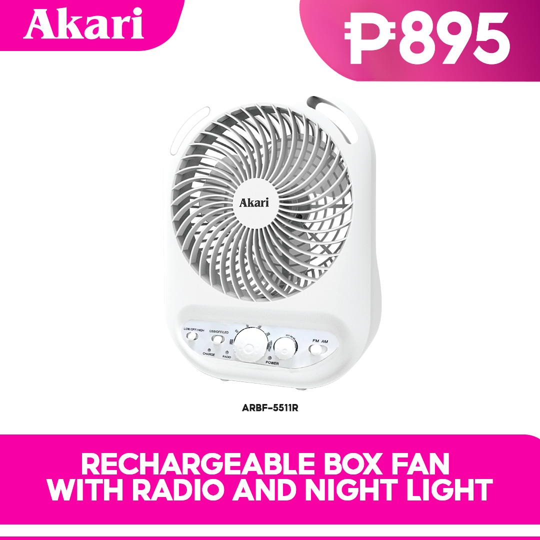 Akari 6" Rechargeable Box Fan with Radio and Night Light (ARBF-5511R)