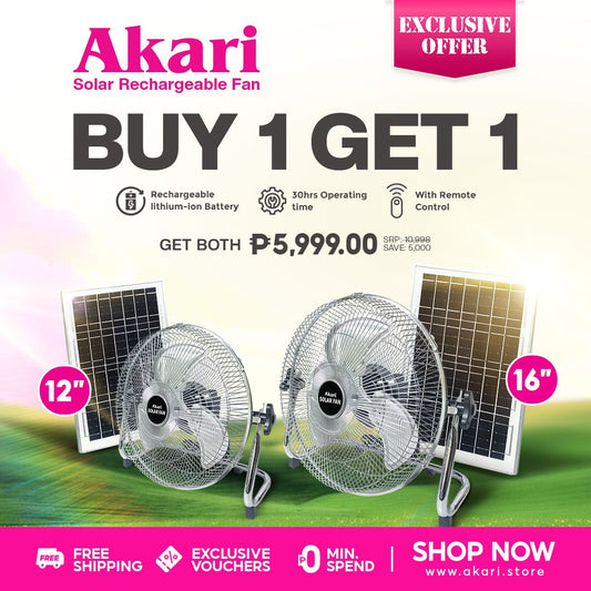 Akari 16" Solar Rechargeable Fan (ASF-16 + ASF-12 B1G1) EXCLUSIVE OFFER