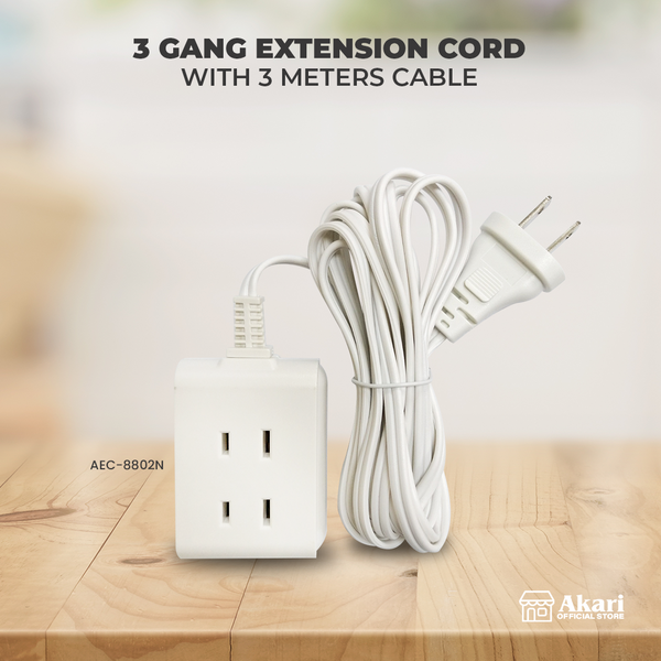 Akari TRIO BUNDLE: 3-Gang 1500W Extension Cord w/ 3 Meters