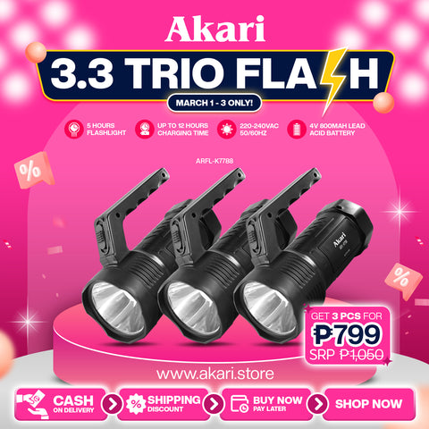 Akari TRIO BUDNLE : Rechargeable LED Flashlight + Side Lantern (ARFL-K7788)