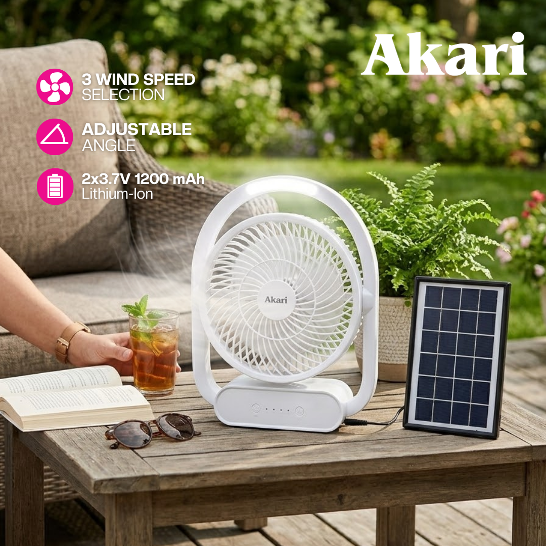 Akari 8" Solar LED Fan (Rechargeable) (ARF-S8318)