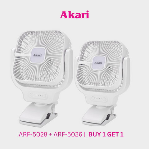 ￼Akari 8" Rechargeable Clip Fan with Led Night Light (ARF-5028) + 6" Rechargeable Clip Fan (ARF-5026)