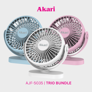 Akari Trio Bundle -  5" Rechargeable Compact Fan (AJF-5035)