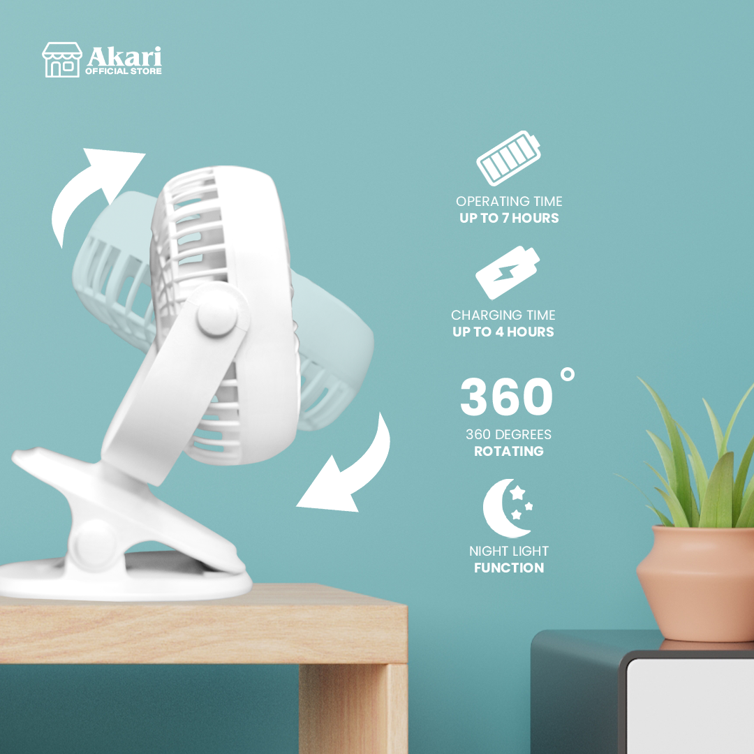 Akari 3PCS : 5" Rechargeable Clip Fan with LED Night Light Function (AJF-5519)