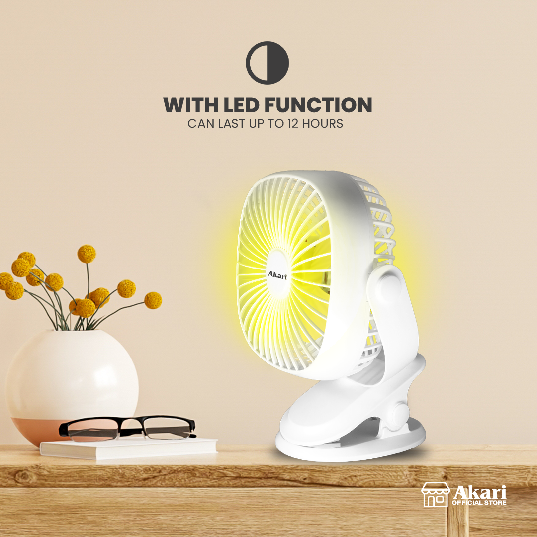 Akari 3PCS : 5" Rechargeable Clip Fan with LED Night Light Function (AJF-5519)