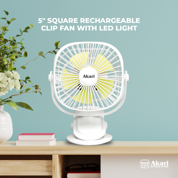 Akari B1T1: 5" Rechargeable Clip Fan with LED Light